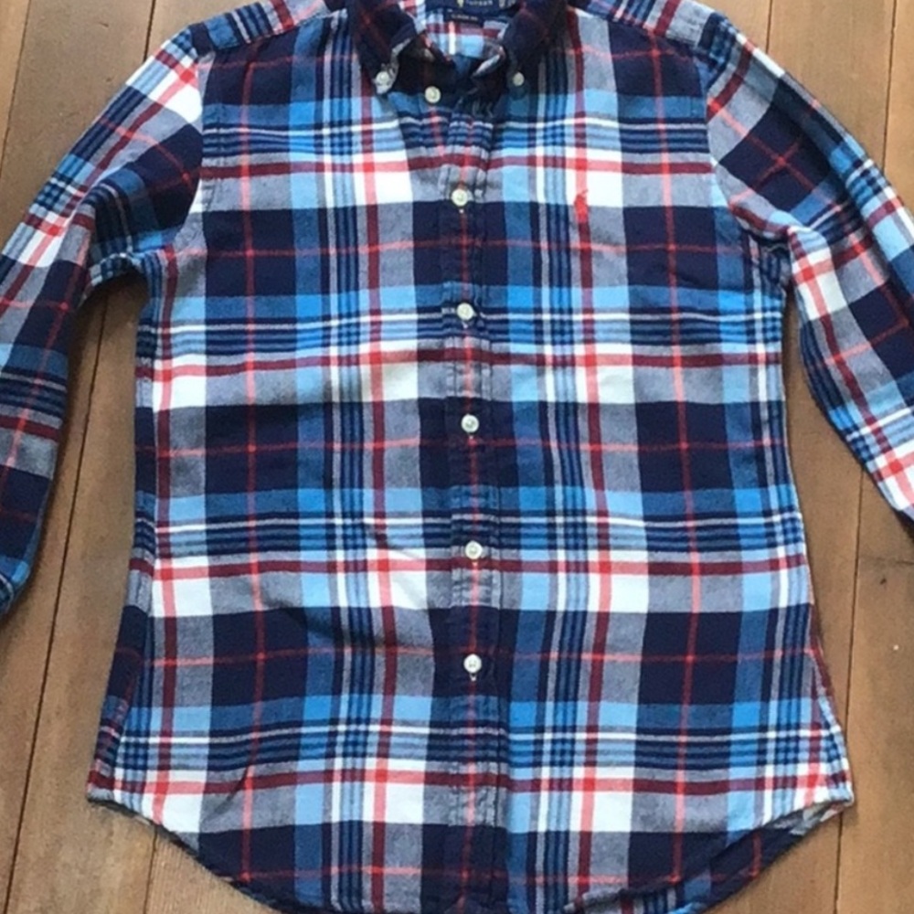 Polo Ralph Lauren Georgia blue plaid flannel shirt classic fit xs